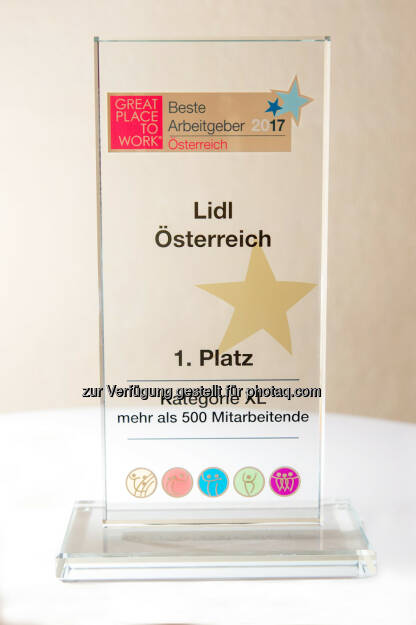 Heute wurde Lidl im Rahmen der 'Great Place to WORK' -Gala im Gartenpalais Liechtenstein als 'Österreichs Bester Arbeitgeber 2017' in der Kategorie über 500 Mitarbeiter ausgezeichnet - Lidl Österreich GmbH: Lidl Österreich als bester Arbeitgeber ausgezeichnet (Fotocredit: photonews.at/Georges Schneider), © Aussendung (16.03.2017) 