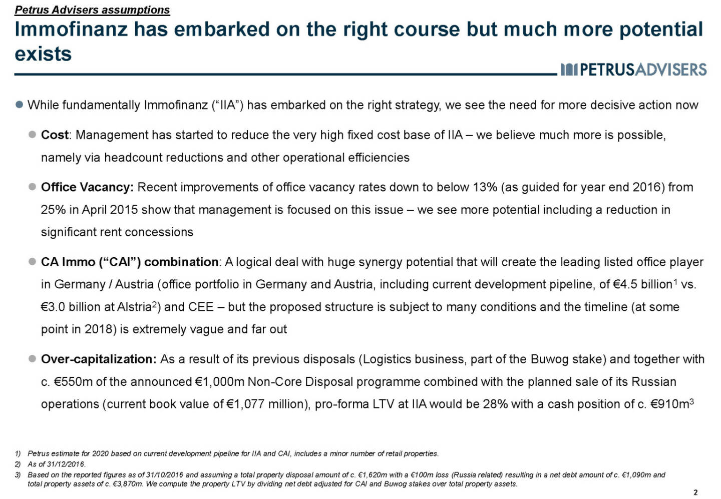 Immofinanz has embarked on the right course but much more potential exists - Petrus Advisers