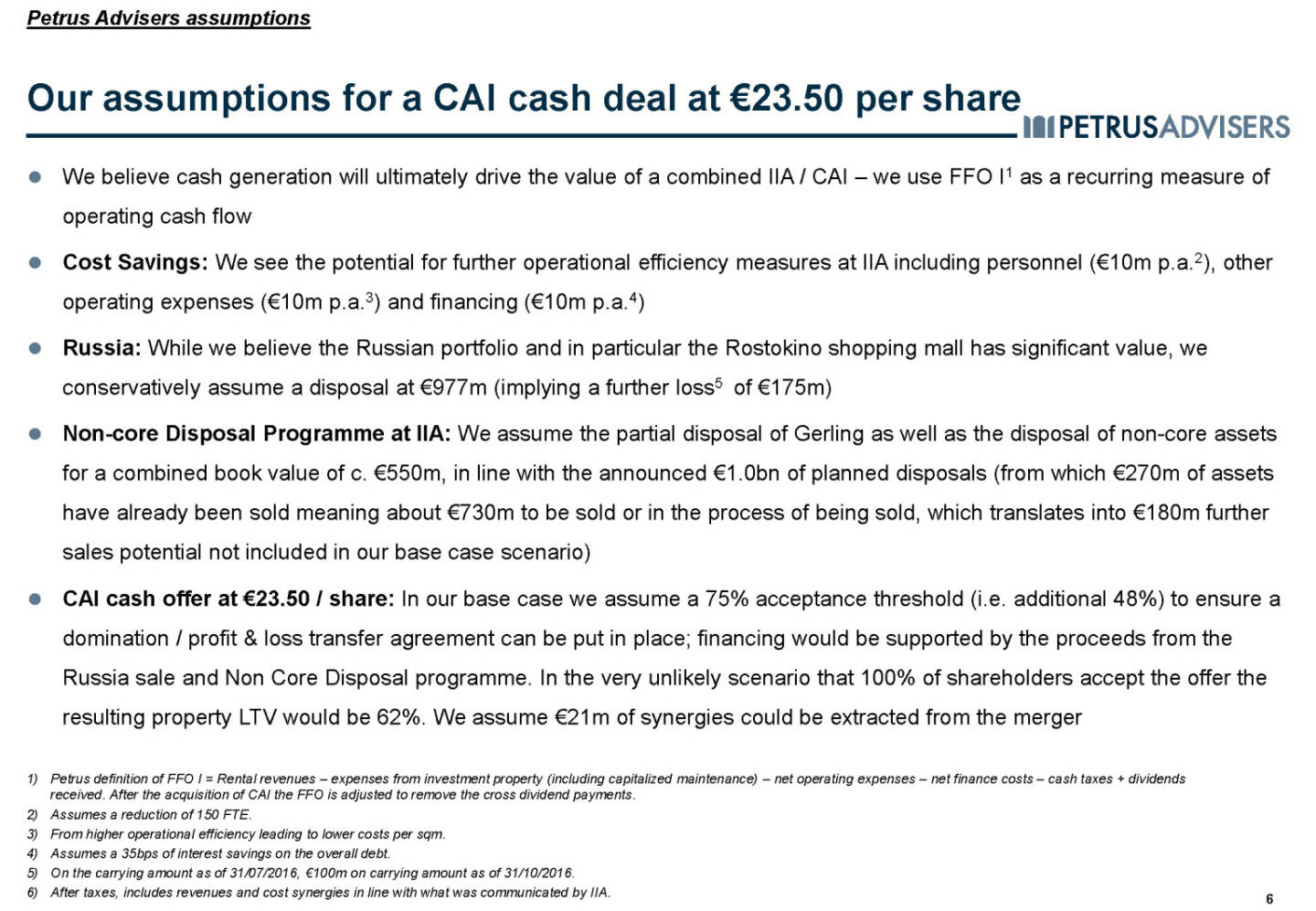 Our assumptions for a CAI cash deal at &euro;23.50 per share - Petrus Advisers