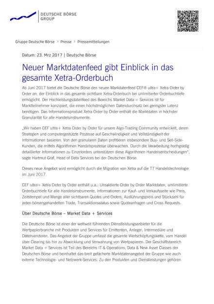 Neuer Marktdatenfeed gibt Einblick in das gesamte Xetra-Orderbuch, Seite 1/2, komplettes Dokument unter http://boerse-social.com/static/uploads/file_2176_neuer_marktdatenfeed_gibt_einblick_in_das_gesamte_xetra-orderbuch.pdf (23.03.2017) 