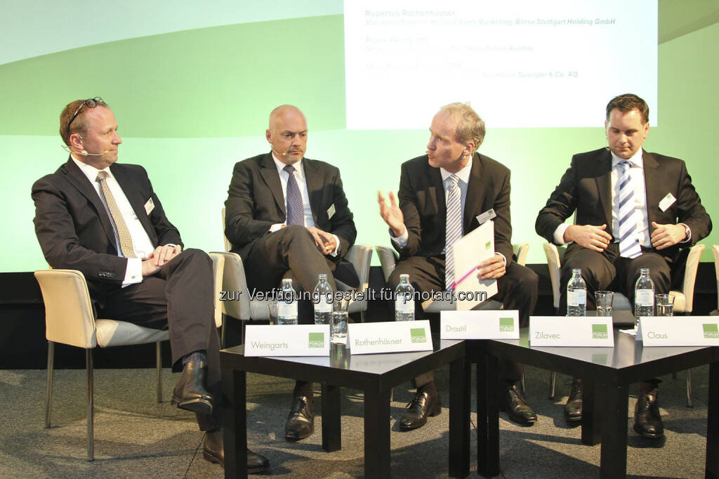 Roundtable: Frank Weingarts (UniCredit), Rupertus Rothenhäuser (Börse Stuttgart), Christian Drastil, Ronald Zilavec (Bankhaus Spängler), © Norbert Novak für das ZFA (14.05.2013) 