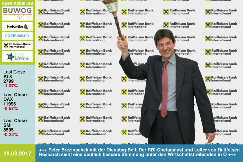 #openingbell am 28.3.; Peter Brezinschek mit der Opening Bell für Dienstag. Der RBI-Chefanalyst und Leiter von Raiffeisen Research attestiert akuell eine deutlich bessere Stimmung unter den Wirtschaftstreibenden in Österreich http://rbinternational.com https://www.facebook.com/groups/GeldanlageNetwork/ (28.03.2017) 