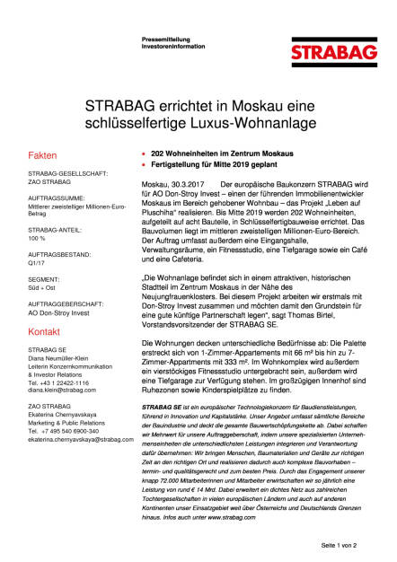 Strabag errichtet in Moskau eine schlüsselfertige Luxus-Wohnanlage, Seite 1/2, komplettes Dokument unter http://boerse-social.com/static/uploads/file_2186_strabag_errichtet_in_moskau_eine_schlusselfertige_luxus-wohnanlage.pdf (30.03.2017) 