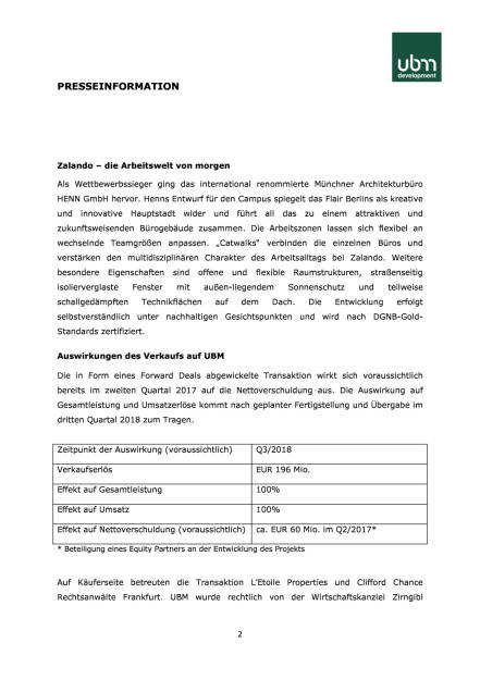UBM veräußert neues „Zalando Headquarter“ in Berlin für EUR 196 Mio. an Capstone Asset Management in einem Forward Deal, Seite 2/3, komplettes Dokument unter http://boerse-social.com/static/uploads/file_2193_ubm_veraussert_neues_zalando_headquarter_in_berlin_fur_eur_196_mio_an_capstone_asset_management_in_einem_forward_deal.pdf (03.04.2017) 