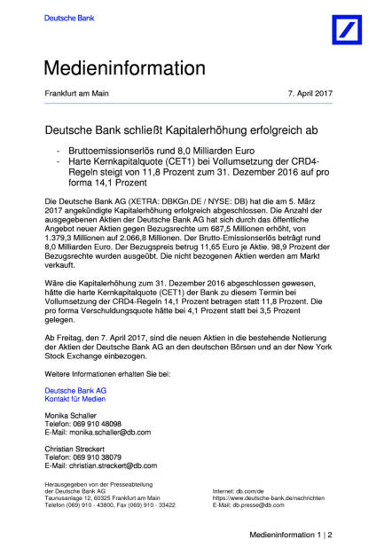Deutsche Bank schließt Kapitalerhöhung erfolgreich ab, Seite 1/2, komplettes Dokument unter http://boerse-social.com/static/uploads/file_2200_deutsche_bank_schliesst_kapitalerhohung_erfolgreich_ab.pdf (07.04.2017) 