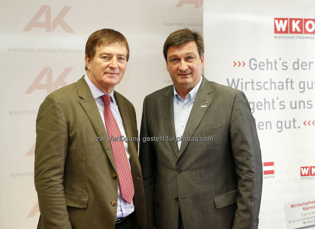 AK-Präsident Günther Goach (l.) und WKK Präsident Jürgen Mandl - Arbeiterkammer Kärnten: Kärntner Sozialpartner: Auflösung des Zukunftsfonds keine Frage des Wollens (Fotograf: GERT EGGENBERGER / Fotocredit: AK Kärnten), © Aussender (11.04.2017) 