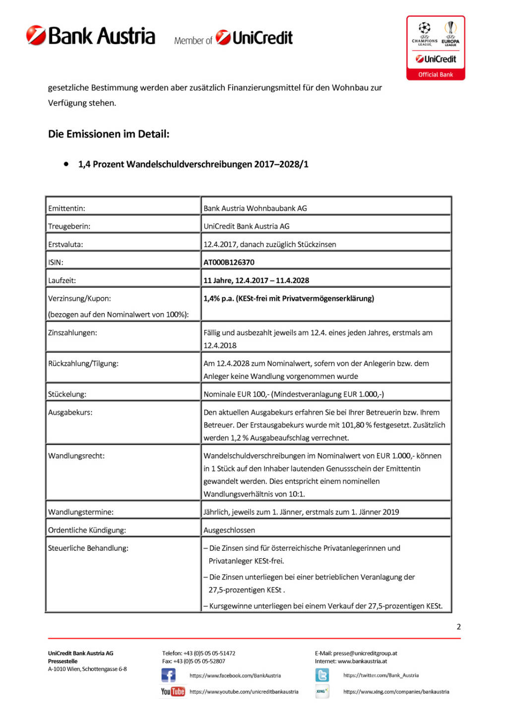 Zwei neue Wohnbauanleihen der Bank Austria Wohnbaubank, Seite 2/5, komplettes Dokument unter http://boerse-social.com/static/uploads/file_2209_zwei_neue_wohnbauanleihen_der_bank_austria_wohnbaubank.pdf