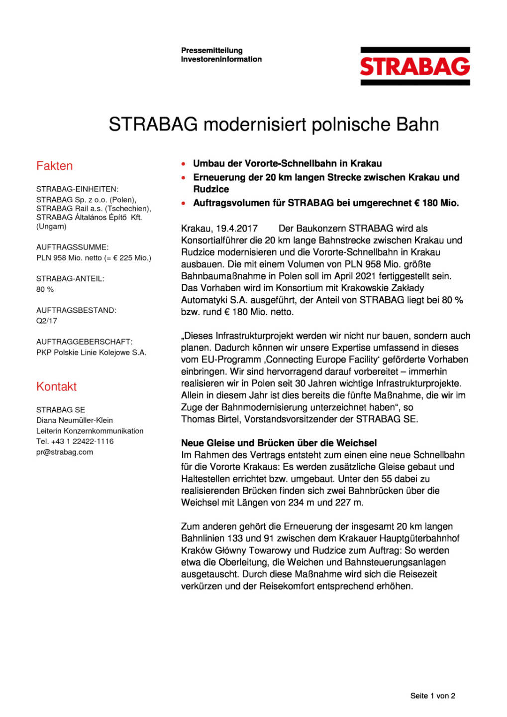 Strabag modernisiert polnische Bahn, Seite 1/2, komplettes Dokument unter http://boerse-social.com/static/uploads/file_2215_strabag_modernisiert_polnische_bahn.pdf