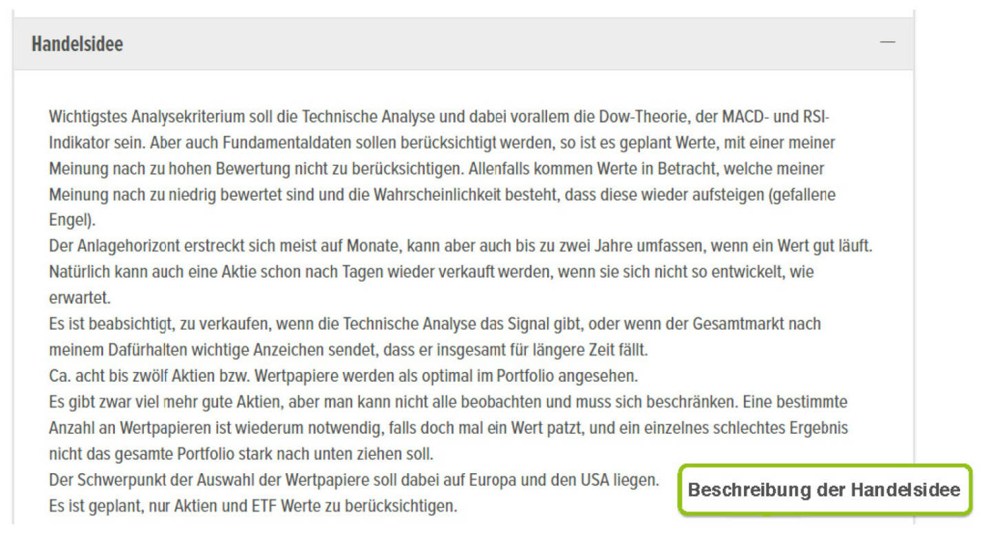 Präsentation Wikifolio - Beschreibung der Handelsidee