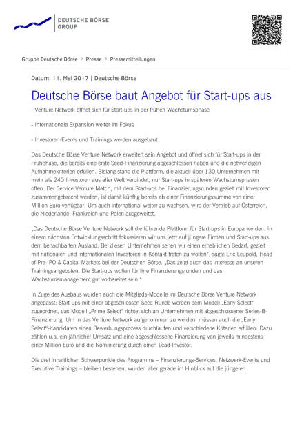 Deutsche Börse baut Angebot für Start-ups aus, Seite 1/2, komplettes Dokument unter http://boerse-social.com/static/uploads/file_2246_deutsche_borse_baut_angebot_fur_start-ups_aus.pdf (11.05.2017) 