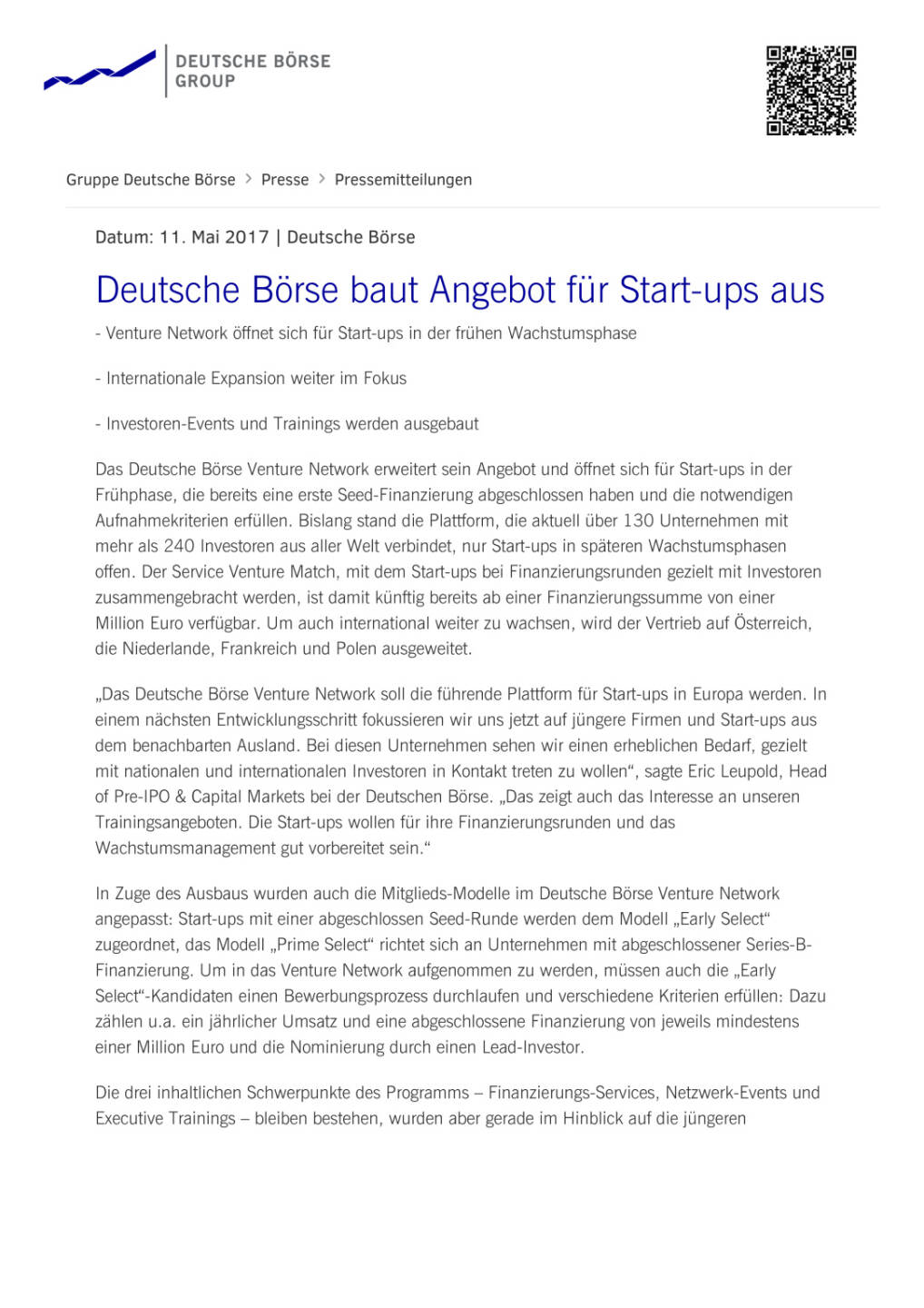 Deutsche B&ouml;rse baut Angebot f&uuml;r Start-ups aus, Seite 1/2, komplettes Dokument unter http://boerse-social.com/static/uploads/file_2246_deutsche_borse_baut_angebot_fur_start-ups_aus.pdf