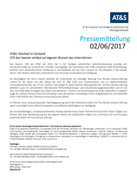 AT&S: Monika Stoisser-Göhring neuer CFO, Seite 1/1, komplettes Dokument unter http://boerse-social.com/static/uploads/file_2281_ats_monika_stoisser-gohring_neuer_cfo.pdf (02.06.2017) 