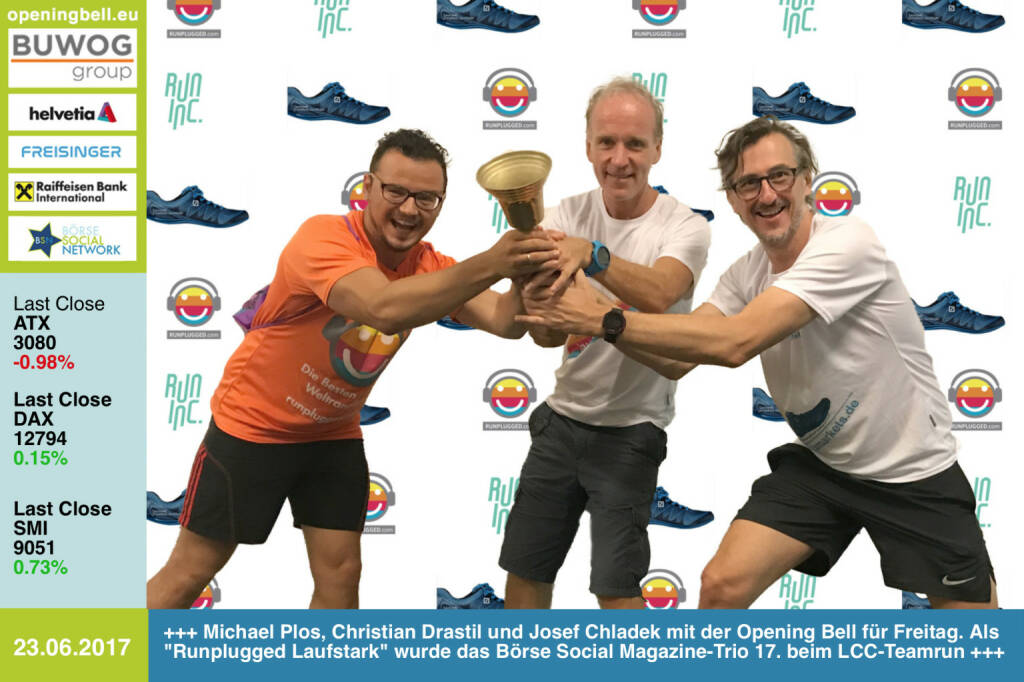 #openingbell am 23.6.: Michael Plos, Christian Drastil und Josef Chladek mit der Opening Bell für Freitag. Als Runplugged Laufstark wurde das Börse Social Magazine-Trio 17. beim LCC-Teamrun http://runplugged.com/2017/06/23/sehr_zufrieden_mit_der_pace_beim_lcc-teamrun_christian_drastil_via_runplugged_runkit http://www.boerse-social.com/magazine http://www.runplugged.com https://www.xmarkets.db.com/DE http://www.runinc.at https://www.facebook.com/groups/Sportsblogged/ (23.06.2017) 