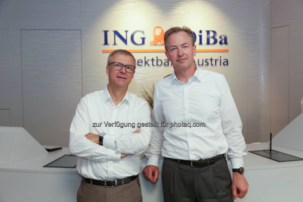 Luc Truyens, CEO ING-DiBa Austria und Martin Krebs, Global Head of Retail Investment Product Solutions ING - ING-DiBa Austria: Digitalisierung in der ING-Gruppe: Österreich bei der Nutzung digitaler Kanäle an der Spitze (Bild: ING-DiBa Austria /APA-Fotoservice/Tanzer), © Aussendung (28.06.2017) 