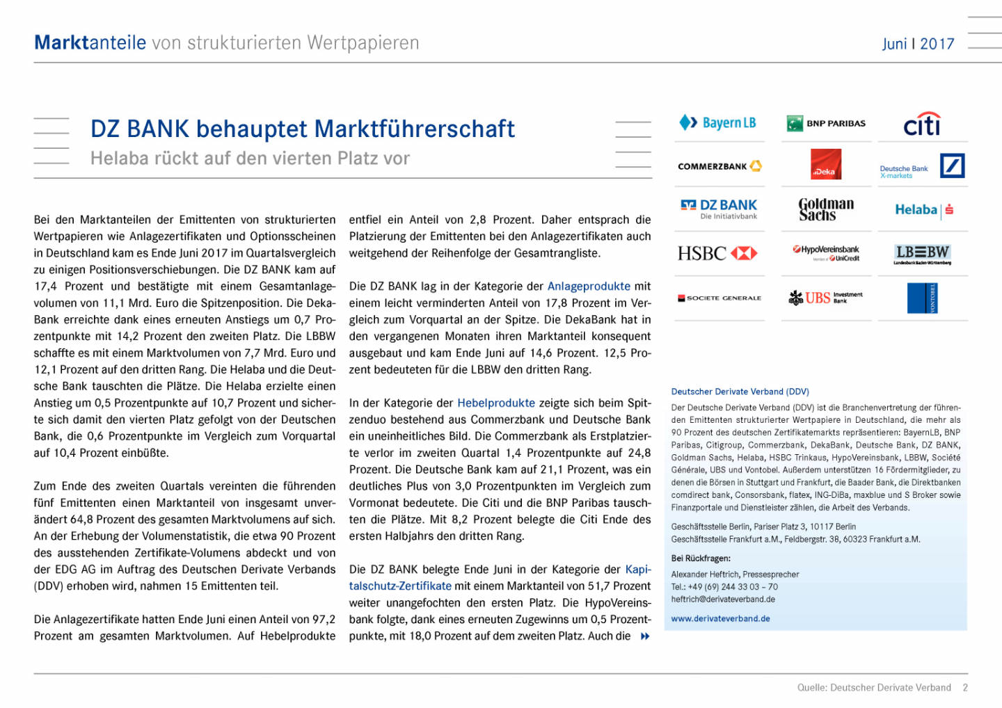 Juni 2017: Marktanteile von strukturierten Wertpapieren in Deutschland, Seite 2/8, komplettes Dokument unter http://boerse-social.com/static/uploads/file_2310_juni_2017_marktanteile_von_strukturierten_wertpapieren_in_deutschland.pdf