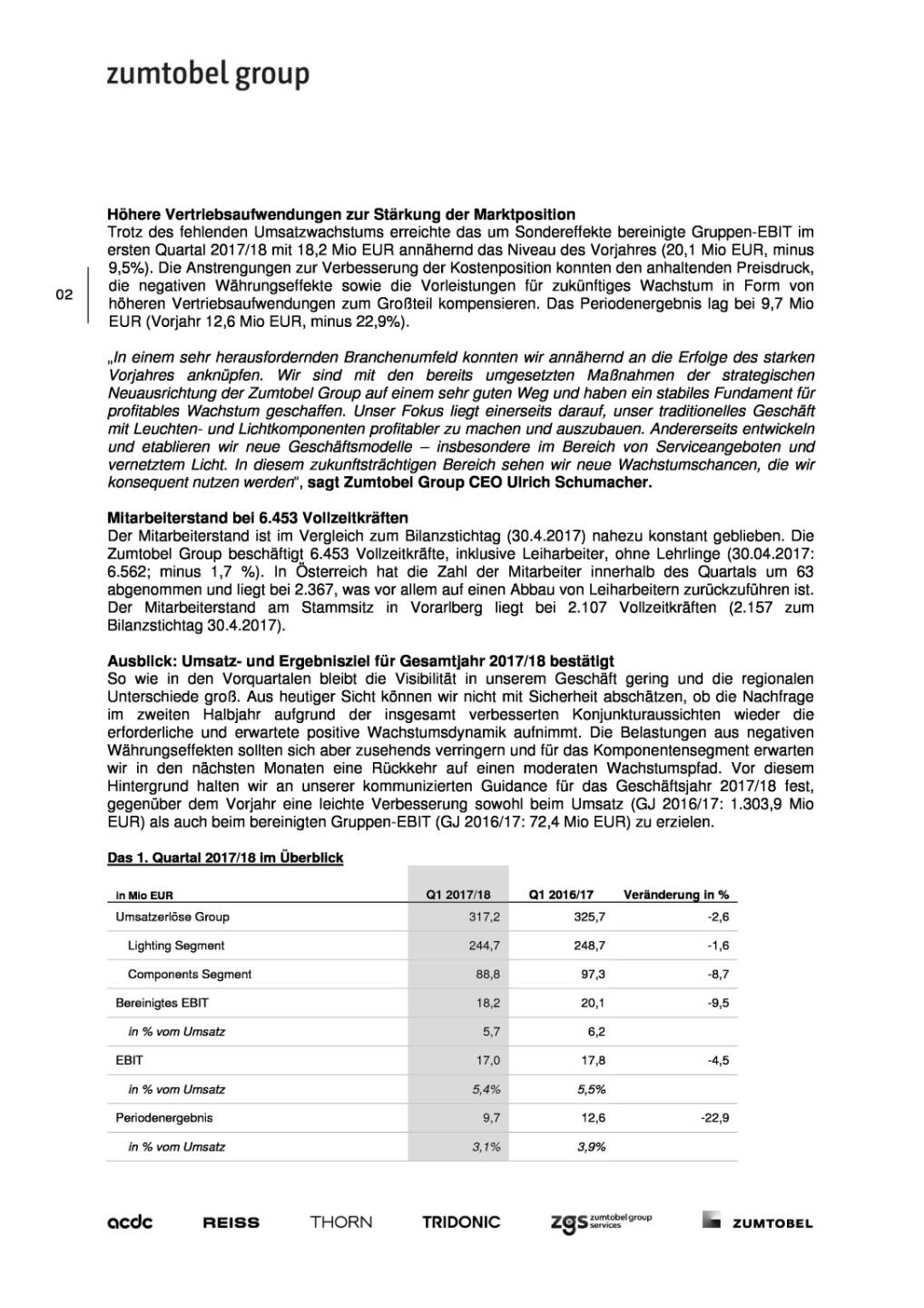 Zumtobel Group: Starkes Vorjahresergebnis trotz schwacher Branchenentwicklung annähernd erreicht, Seite 2/3, komplettes Dokument unter http://boerse-social.com/static/uploads/file_2322_zumtobel_group_starkes_vorjahresergebnis_trotz_schwacher_branchenentwicklung_annahernd_erreicht.pdf