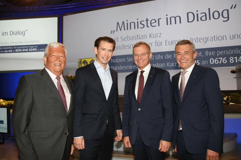 RLB OÖ-Aufsichtsratspräsident Jakob Auer, Außenminister Sebastian Kurz, Landeshauptmann Thomas Stelzer, RLB OÖ-Generaldirektor Heinrich Schaller, Foto: RLB OÖ/Strobl (06.09.2017)