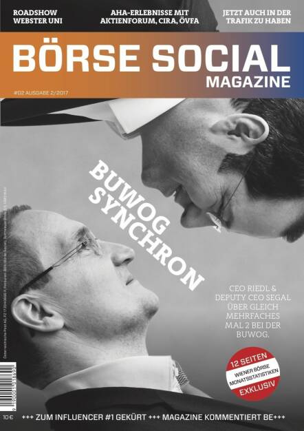 Börse Social Magazine #2 mit Daniel Riedl und Andreas Segal, Buwog, am Cover (11.09.2017) 
