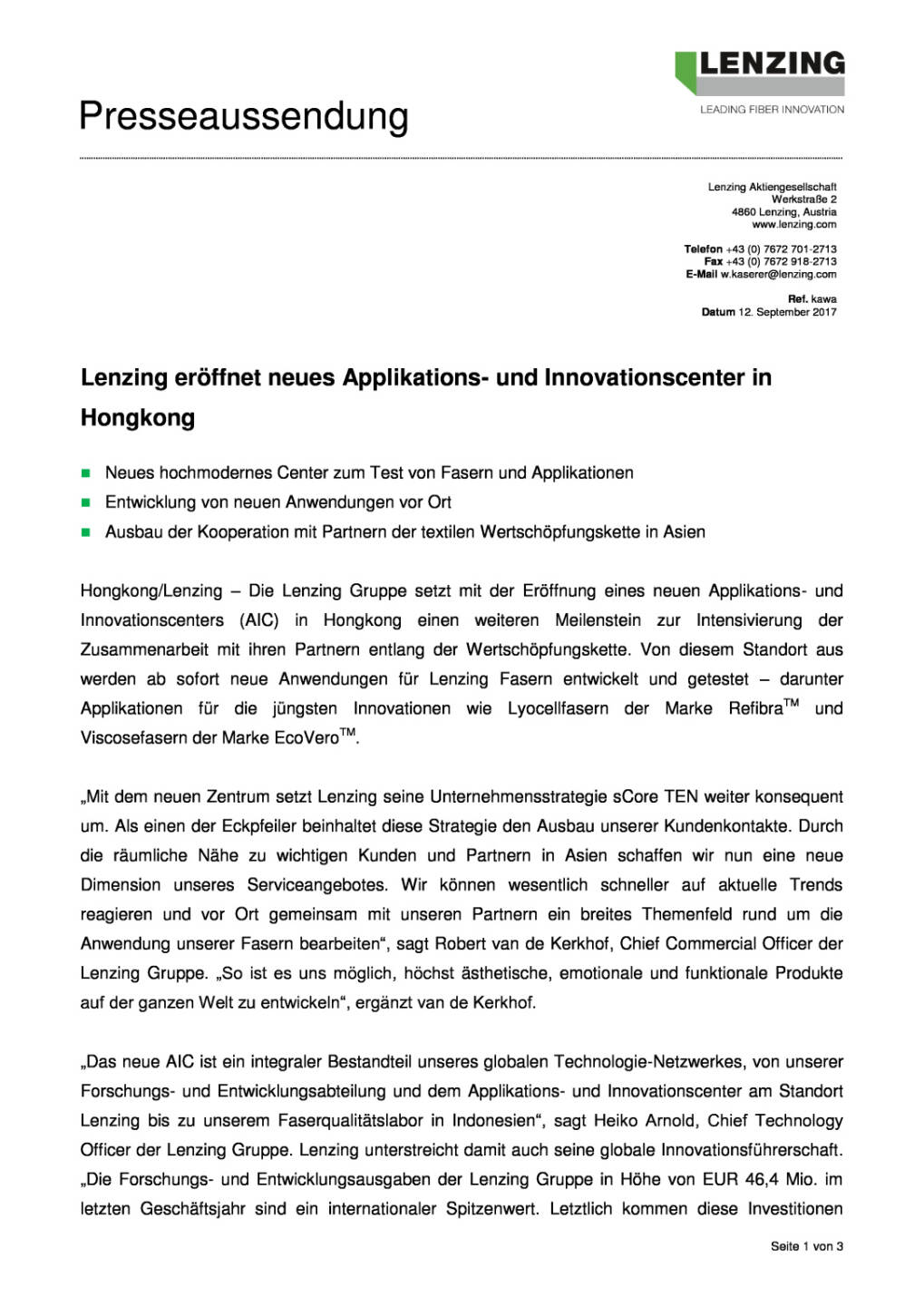 Lenzing eröffnet neues Applikations- und Innovationscenter in Hongkong, Seite 1/3, komplettes Dokument unter http://boerse-social.com/static/uploads/file_2333_lenzing_eroffnet_neues_applikations-_und_innovationscenter_in_hongkong.pdf