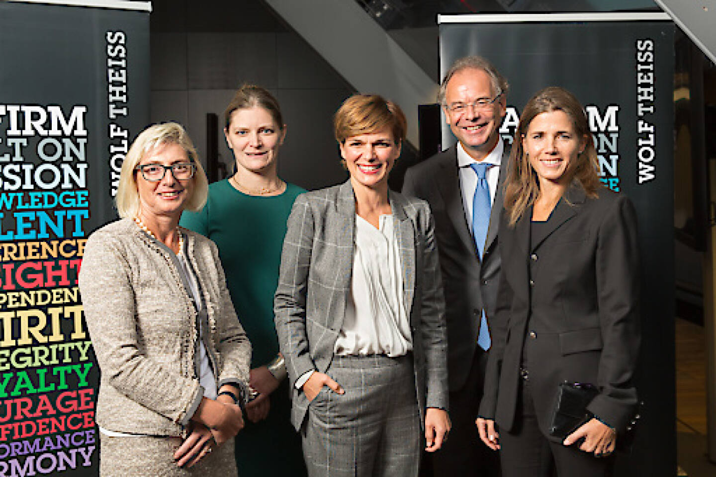 Diskutierten zum Thema Frauenquote: Elisabeth Stadler, CEO Vienna Insurance Group Eva Fischer, Partner Wolf Theiss, Corporate Pamela Rendi-Wagner, Bundesministerin für Gesundheit und Frauen Heimo Scheuch, CEO Wienerberger AG Karin Exner-Wöhrer, CEO Salzburger Aluminium AG, Fotocredit: Wolf Theiss