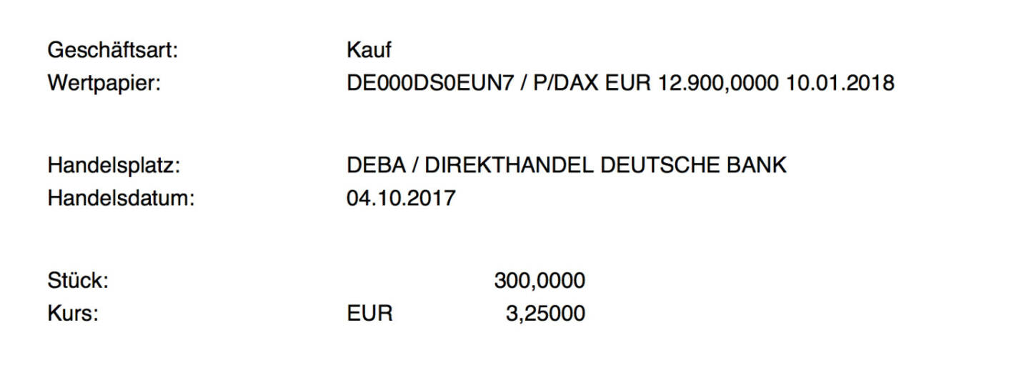 Kauf xMarkets DAX Put Strike 12.900 Jan 2018 für #100100hello #goboersewien