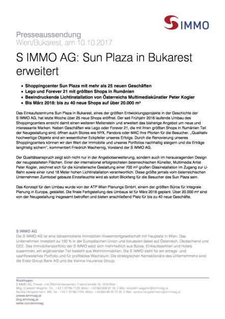 S Immo: Sun Plaza in Bukarest erweitert, Seite 1/1, komplettes Dokument unter http://boerse-social.com/static/uploads/file_2360_s_immo_sun_plaza_in_bukarest_erweitert.pdf (10.10.2017) 