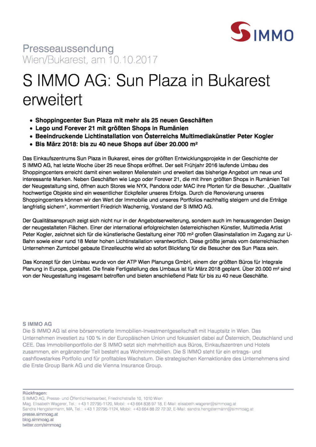 S Immo: Sun Plaza in Bukarest erweitert, Seite 1/1, komplettes Dokument unter http://boerse-social.com/static/uploads/file_2360_s_immo_sun_plaza_in_bukarest_erweitert.pdf