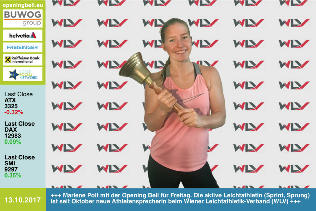 #openingbell am 13.10.: Marlene Polt mit der Opening Bell für Freitag. Die aktive Leichtathletin (Sprint, Sprung) ist seit Oktober neue Athletensprecherin beim Wiener Leichtathletik-Verband (WLV) http://www.wlv.or.at http://www.runplugged.com https://www.facebook.com/groups/Sportsblogged/   (13.10.2017) 