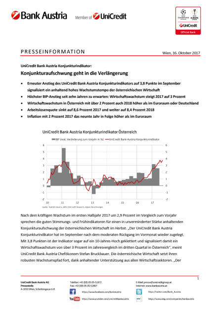 UniCredit Bank Austria Konjunkturindikator: Konjunkturaufschwung geht in die Verlängerung, Seite 1/5, komplettes Dokument unter http://boerse-social.com/static/uploads/file_2364_unicredit_bank_austria_konjunkturindikator_konjunkturaufschwung_geht_in_die_verlangerung.pdf (16.10.2017) 
