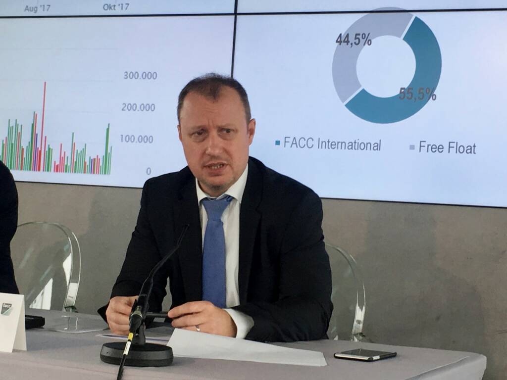 FACC-Pressekonferenz zum Halbjahresergebnis am 18.10. 2017: CFO Ales Starek präsentiert bestes Halbjahresergebnis der Geschichte und kann mitteilen, dass alle Segemente profitabel sind (teilweise früher als erwartet); Fotocredit: Christine Petzwinkler/BSN (18.10.2017) 