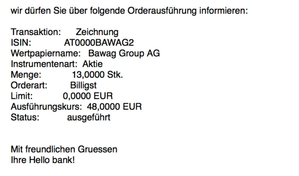 Nachtrag zur Zeichung Bawag #100100hello 13 von 20 zugeteilt (25.10.2017) 