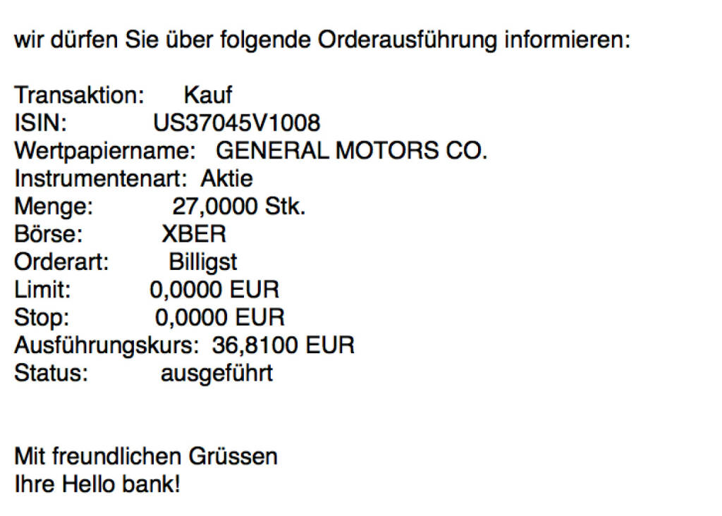 Kauf General Motors für #100100hello (02.11.2017) 