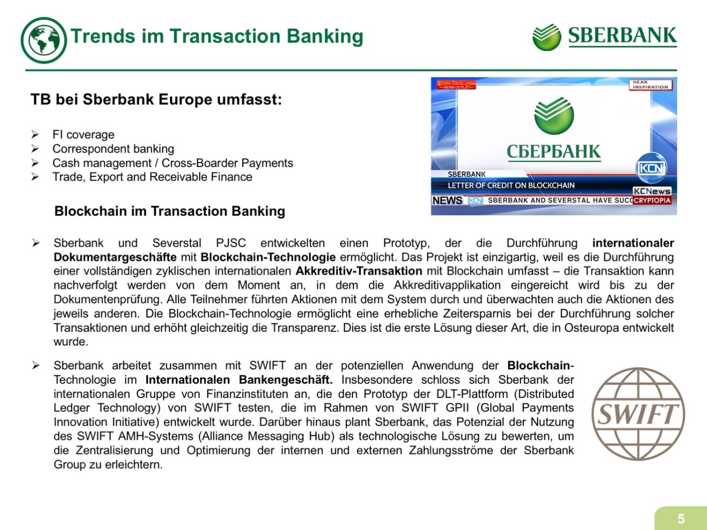 Präsentation Sberbank - Trends im Transaction Banking