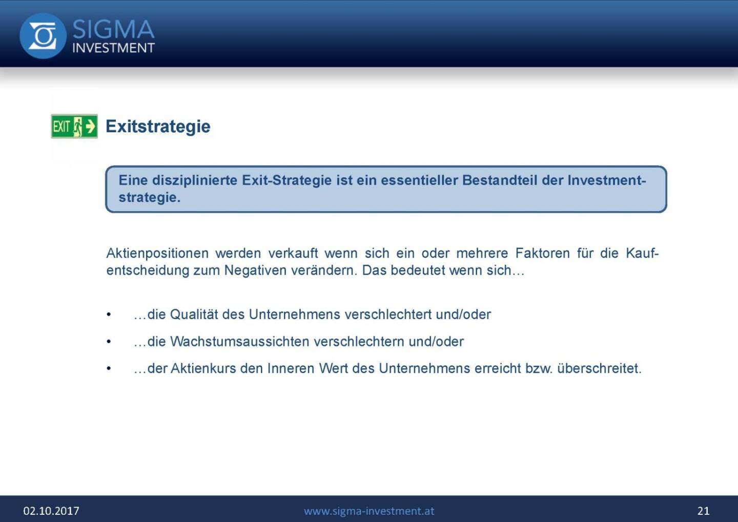 Präsentation Sigma Alfa European Opportunities Fonds - Exitstrategie