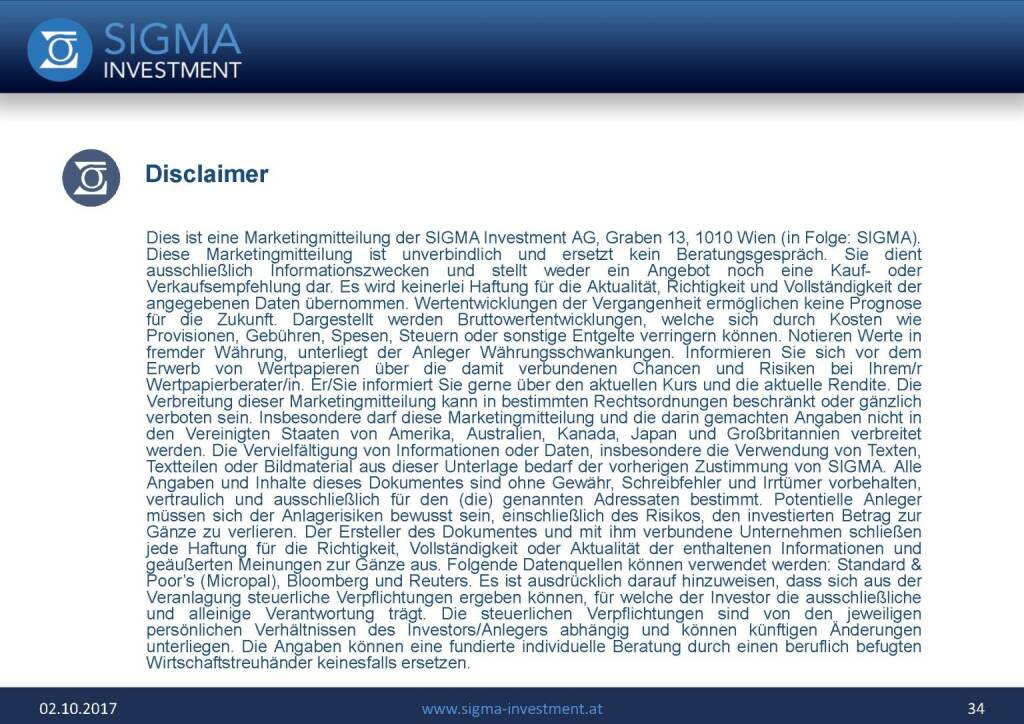 Präsentation Sigma Alfa European Opportunities Fonds - Disclaimer (07.11.2017) 