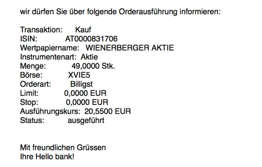 Kauf Wienerberger für #100100hello (08.11.2017) 
