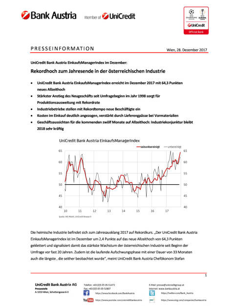 Rekordhoch zum Jahresende in der österreichischen Industrie, Seite 1/4, komplettes Dokument unter http://boerse-social.com/static/uploads/file_2413_rekordhoch_zum_jahresende_in_der_osterreichischen_industrie.pdf (28.12.2017) 
