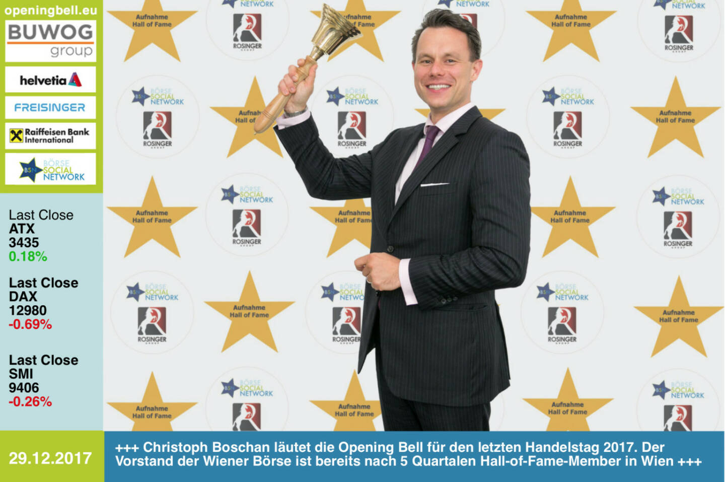 #openingbell am 29.12.:  Christoph Boschan läutet die Opening Bell für den letzten Handelstag 2017. Der Vorstand der Wiener Börse ist bereits nach 5 Quartalen Hall-of-Fame-Member in Wien. Mehr dazu im nächsten http://www.boerse-social.com/magazine  http://www.boerse-social.com/hall-of-fame http://www.wienerborse.at https://www.facebook.com/groups/GeldanlageNetwork/ #goboersewien 