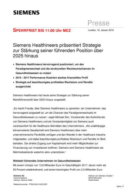 Siemens Healthineers plant IPO, Seite 1/7, komplettes Dokument unter http://boerse-social.com/static/uploads/file_2417_siemens_healthineers_plant_ipo.pdf (16.01.2018) 