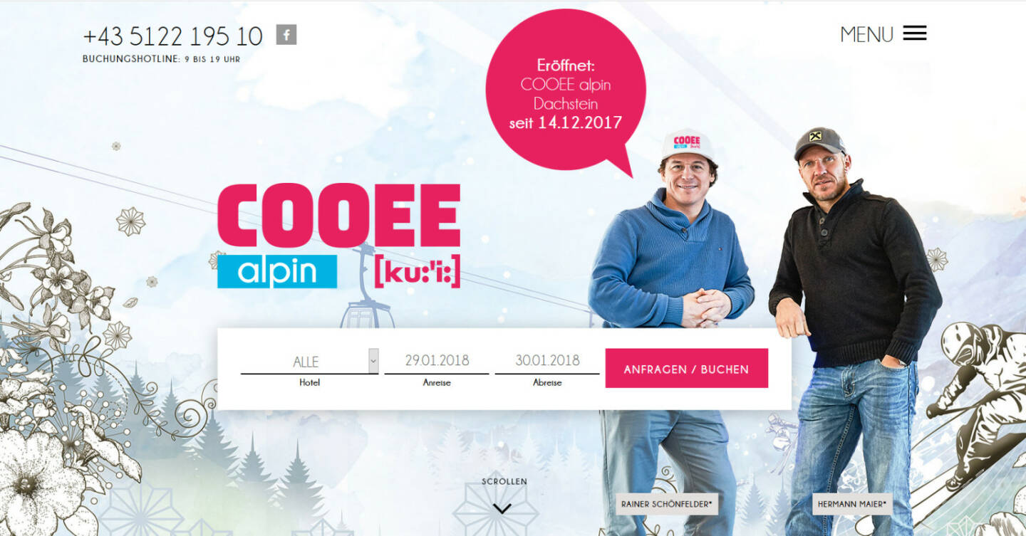 COOEE alpin Hotels von Rainer Schönfelder und Hermann Maier setzen auf die Kompetenz von websLINE und das ABM V5 Anfrage- & Buchungssystem; Fotocredit: COOEE alpin