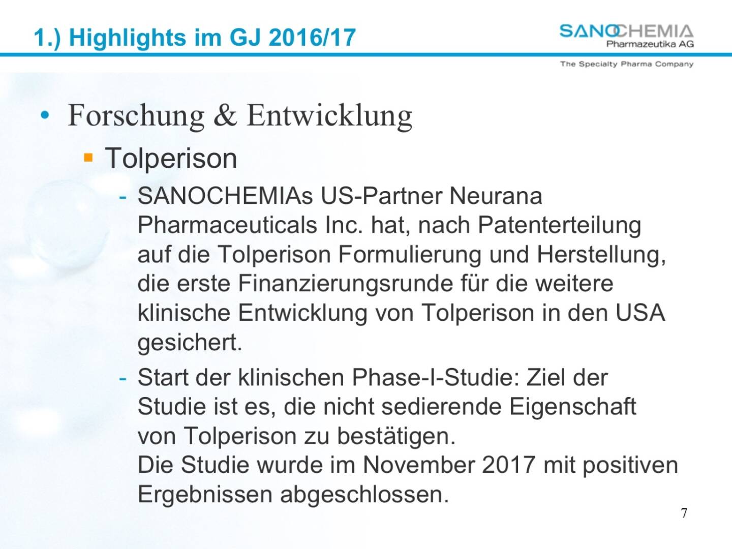 Präsentation Sanochemia - Forschung und Entwicklung
