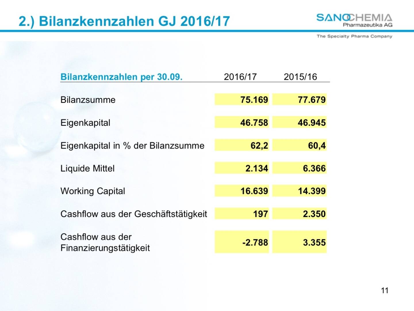 Präsentation Sanochemia - Bilanzkennzahlen