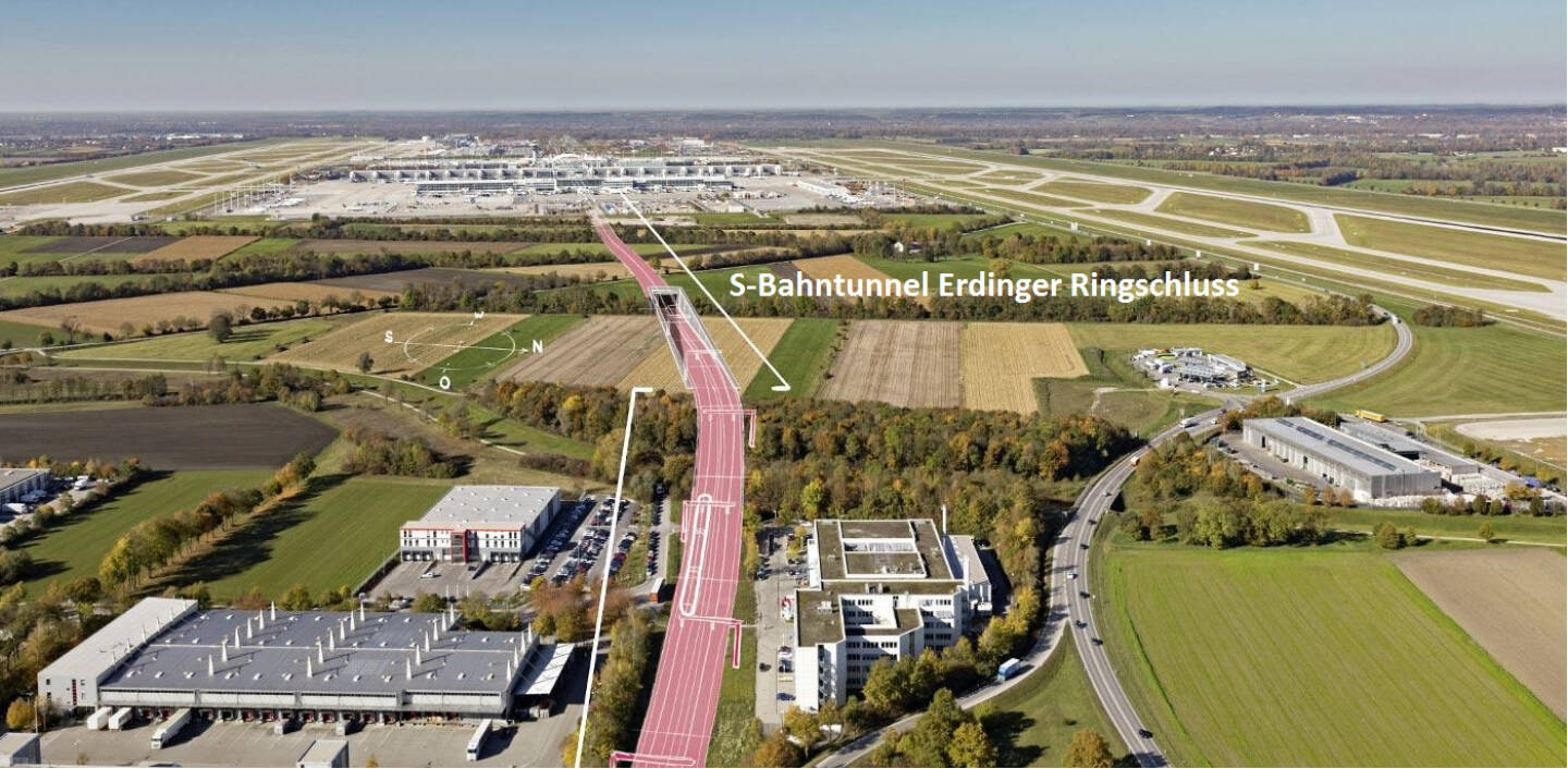 Auftrag für Porr: Bahntunnel für Erdinger Ringschluss am Flughafen München; Der Erdinger Ringschluss wird die Leistungsfähigkeit und Verbindung der bestehenden Schieneninfrastruktur untereinander deutlich erhöhen, © Flughafen München GmbH