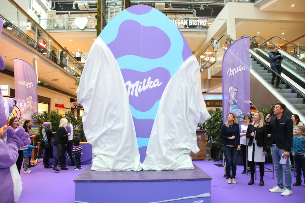 Mondelez Österreich: Michi Kirchgasser enthüllt große Osterhasenüberraschung beim Milka Osterfest 2018; Fotocredit:Mondelez Österreich/APA-Fotoservice/Schedl (24.03.2018) 