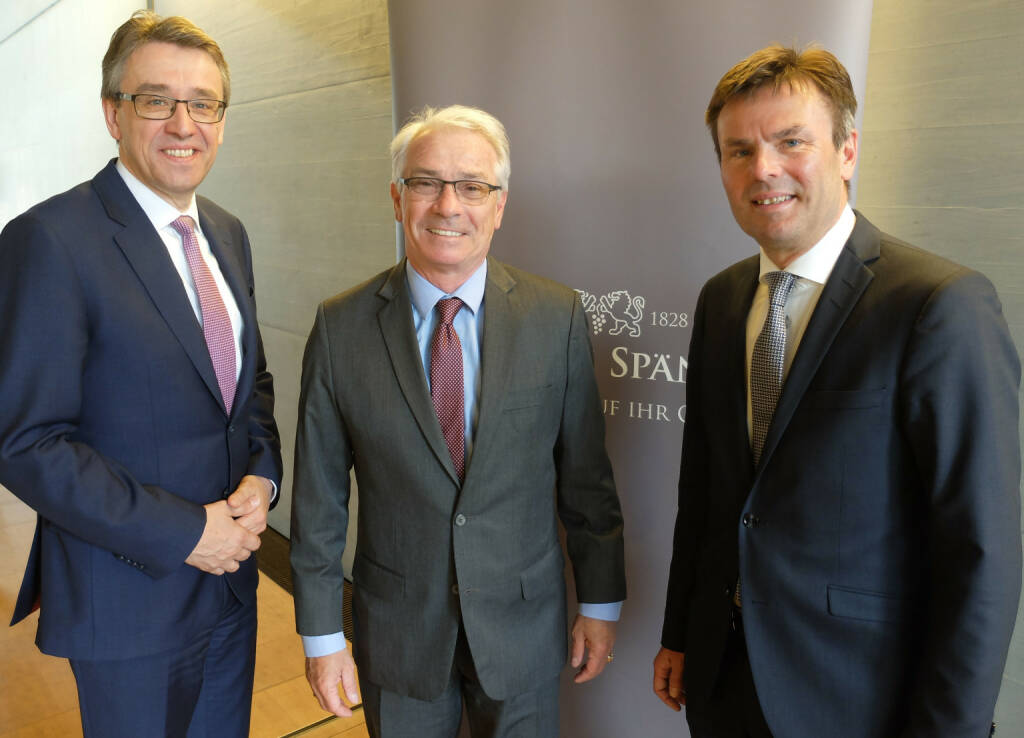 Luden in Linz zum Investoren-Lunch (v.l.): Harald Hagenauer (Leiter Investor Relations) und Georg Pölzl, Generaldirektor der Österreichischen Post AG, sowie Johann Penzenstadler vom Bankhaus Spängler. Bild:  Bankhaus Spängler (19.04.2018) 