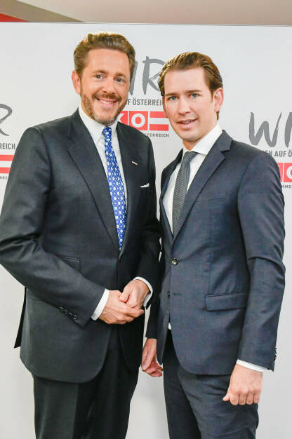 Wirtschaftskammer Österreich: Wirtschaftsparlament: Bundeskanzler Kurz und Bundespräsident Van der Bellen betonen Bedeutung der WKÖ als verlässlichen Standortpartner; WKÖ-Präsident Harald Mahrer mit Bundeskanzler Sebastian Kurz; Fotocredit:Fotospeed/Ulrich Schnarr, © Aussender (21.05.2018) 