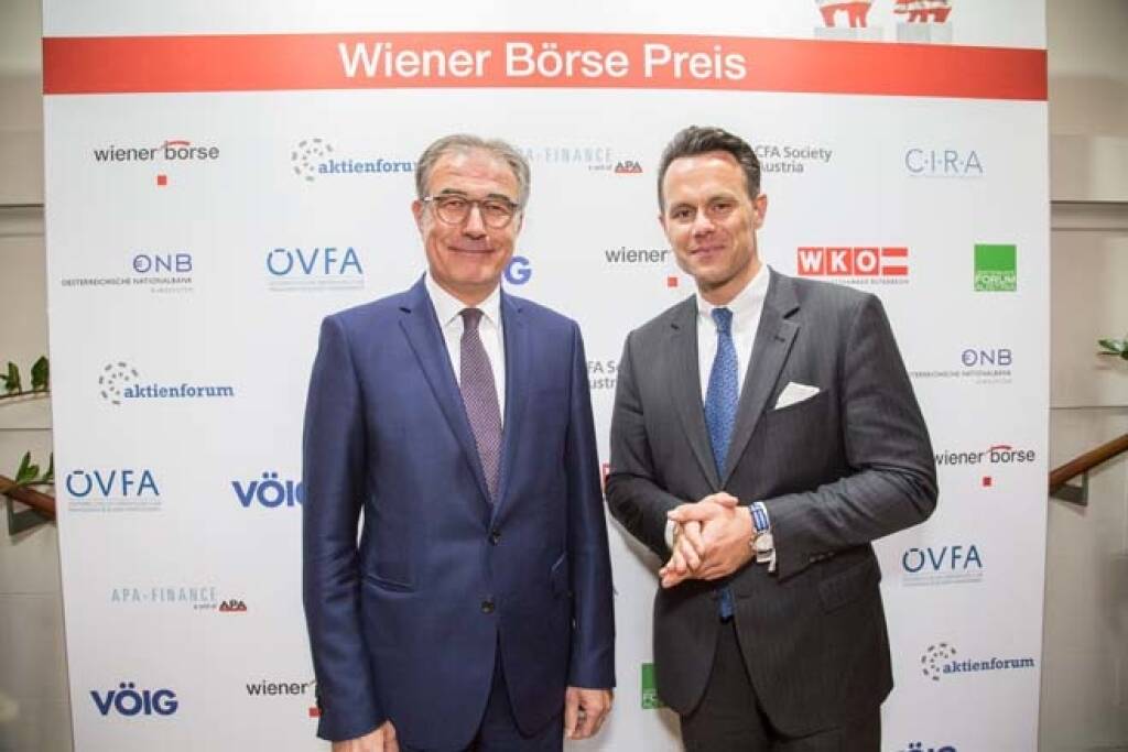 Erste Group Research-Chef Friedrich Mostböck mit Wiener Börse-CEO Christoph Boschan; Credit: APA-Fotoservice, © APA-Fotoservice/Wiener Börse (22.05.2018) 