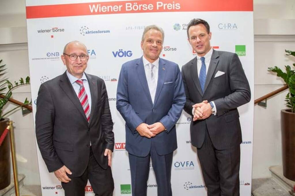 Wiener Börse-Vorstand Ludwig Nießen, Andreas Feuerstein (S Immo Senior Investor Relations Manager), Börse-Chef Christoph Boschan; Credit: APA-Fotoservice, © APA-Fotoservice/Wiener Börse (22.05.2018) 