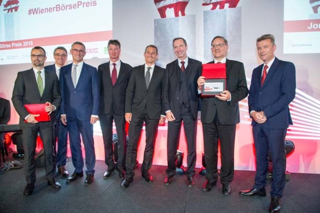 Wiener Börse Preis, Journalistenpreis, Erste Group, voestalpine und Sieger Flughafen Wien, Credit: APA-Fotoservice, © APA-Fotoservice/Wiener Börse (22.05.2018) 