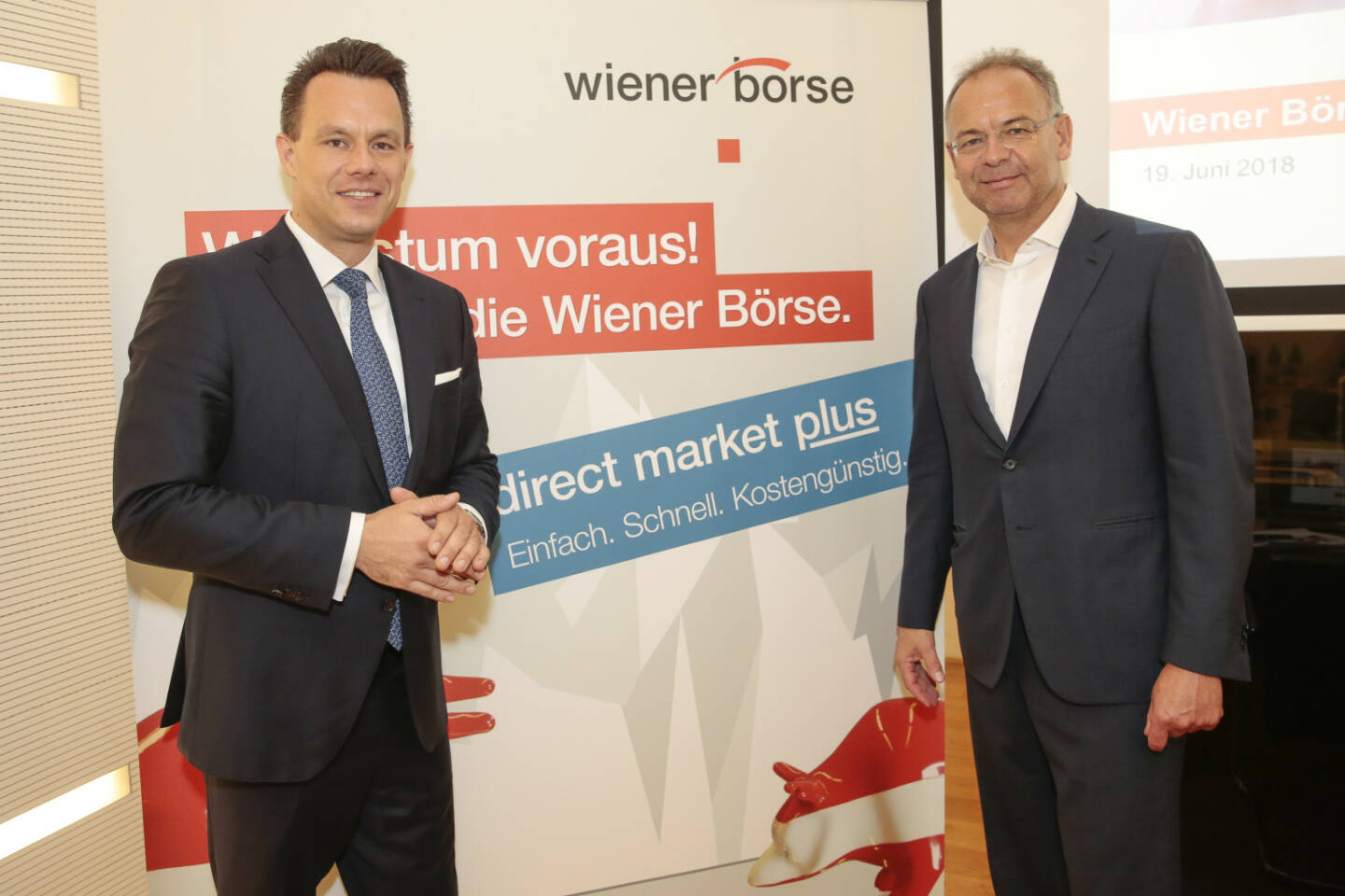 Wiener Börse-CEO Christoph Boschan und Börse AR-Vorsitzender Heimo Scheuch (Wienerberger) luden zum Jahresgespräch. Bild: Wiener Börse
im Bild von links nach rechts:
Christoph Boschan  mit Heimo Scheuch   